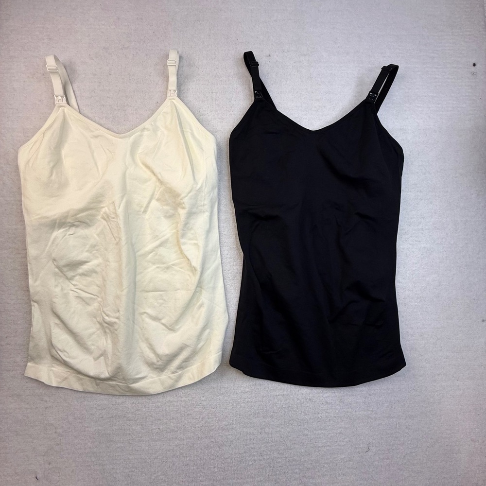2 Pack Nursing‎ Tank Tops XL Black Cream Maternity Breastfeeding Cami Seamless